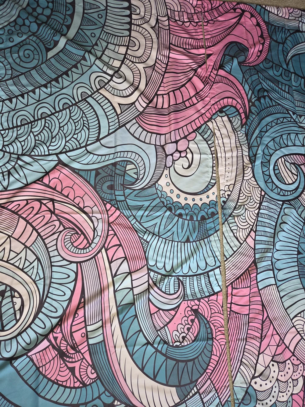 Whimsical Swirl Pattern Curtain in Blue, Pink & Cream